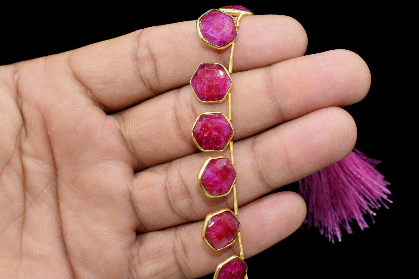 11 Pieces Ruby 10mm Faceted Hexagon Shape Single Bail Connector strand,Single Bail Charm, Ruby Faceted Gemstone Jewelry Making Component