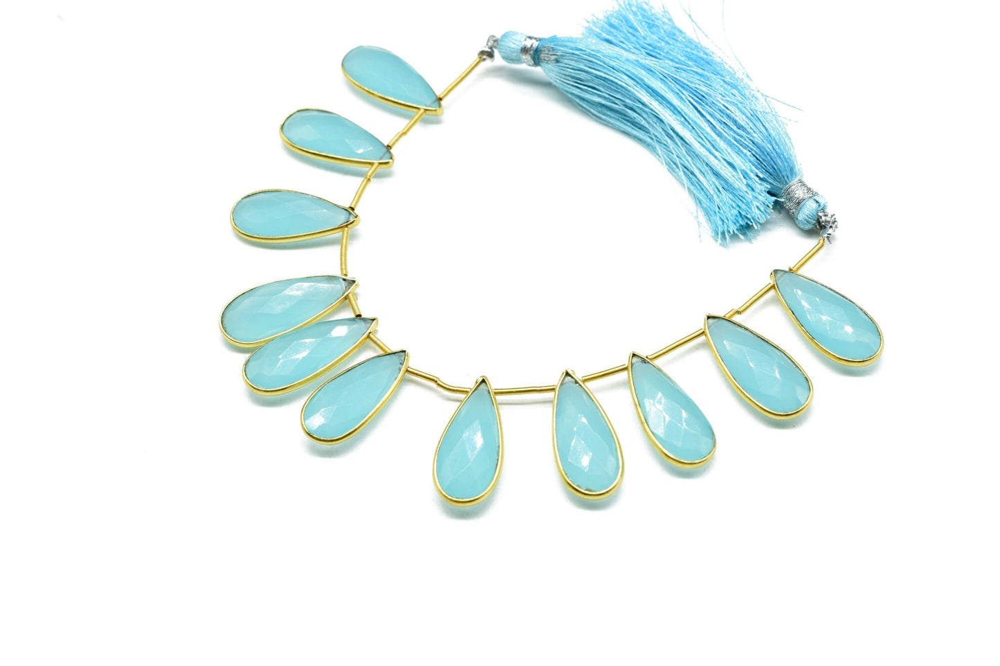 Aqua Chalcedony 8x20mm Pear shape charms ,Bezel connectors,Aqua Chalcedony Bezel charms,Gemstone Bezel charm,Chalcedony Teardrop Bezel charm