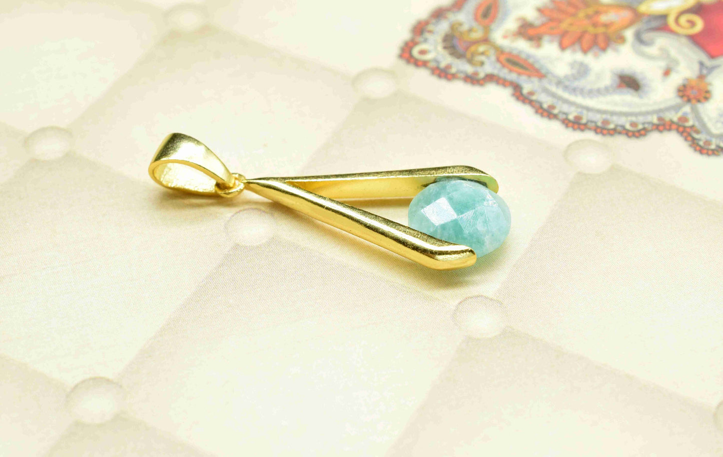 Amazonite Component , Single Bail Charm ,Amazonite Connector Pendant , Gold Plated Connectors , Single Bail Checker Cut Gemstone Connector