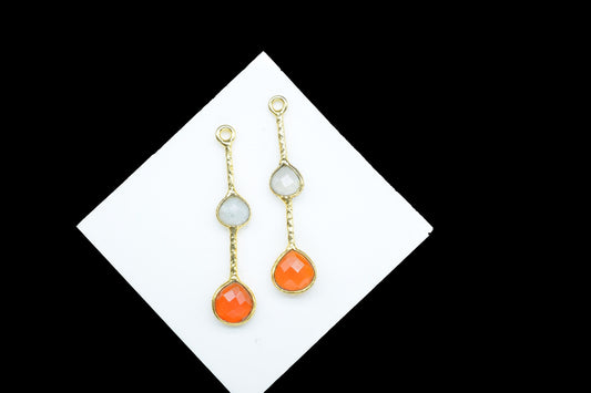 Carnelian Gemstone Heart Shape Faceted Bezel Connector/Jewelry making Stone/Moonstone Handmade Jewelry/Long Gemstone Pendant/Bezel Charm