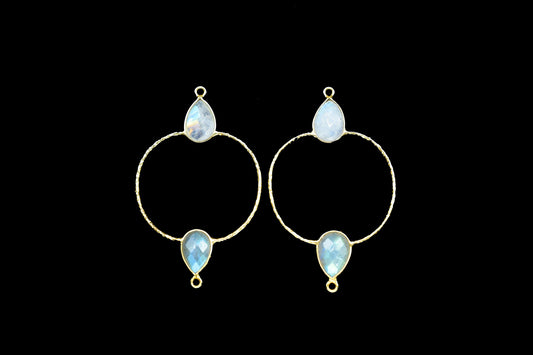 Labradorite Bezel Double Bail Connector,Emerald jewellery,Moonstone Double Bail Connector,Natural Gemstone Jewelry Components,Gemstone Bezel