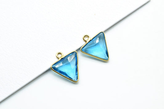 London Blue Topaz 12mm Triangle shape Single Bail connectors,Gold Plated bezel,Topaz Pendant,Blue Topaz single loop connectors,fancy Topaz