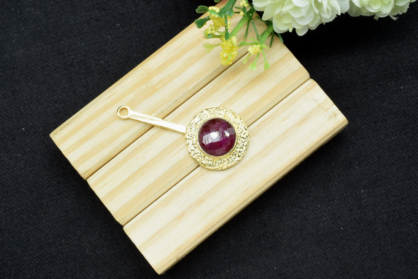 AA+ Ruby  Pendant ,Ruby Gemstone Handmade Pendant ,Single Bail Checker Cut Gemstone Connector, Gold Plated Connectors