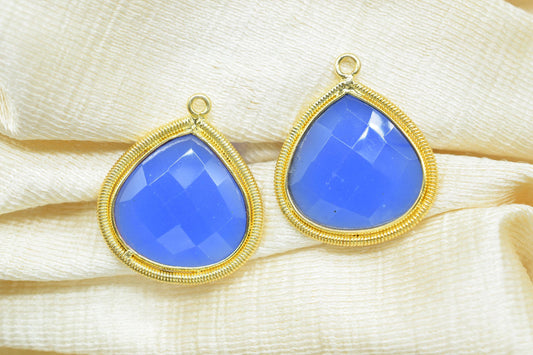 Blue Chalcedony 20mm Heart Charms,Gemstone Heart Bezel,Boho Pendant connector,Single Bail Pendant,Handmade Charm,Component Pendant Jewelry