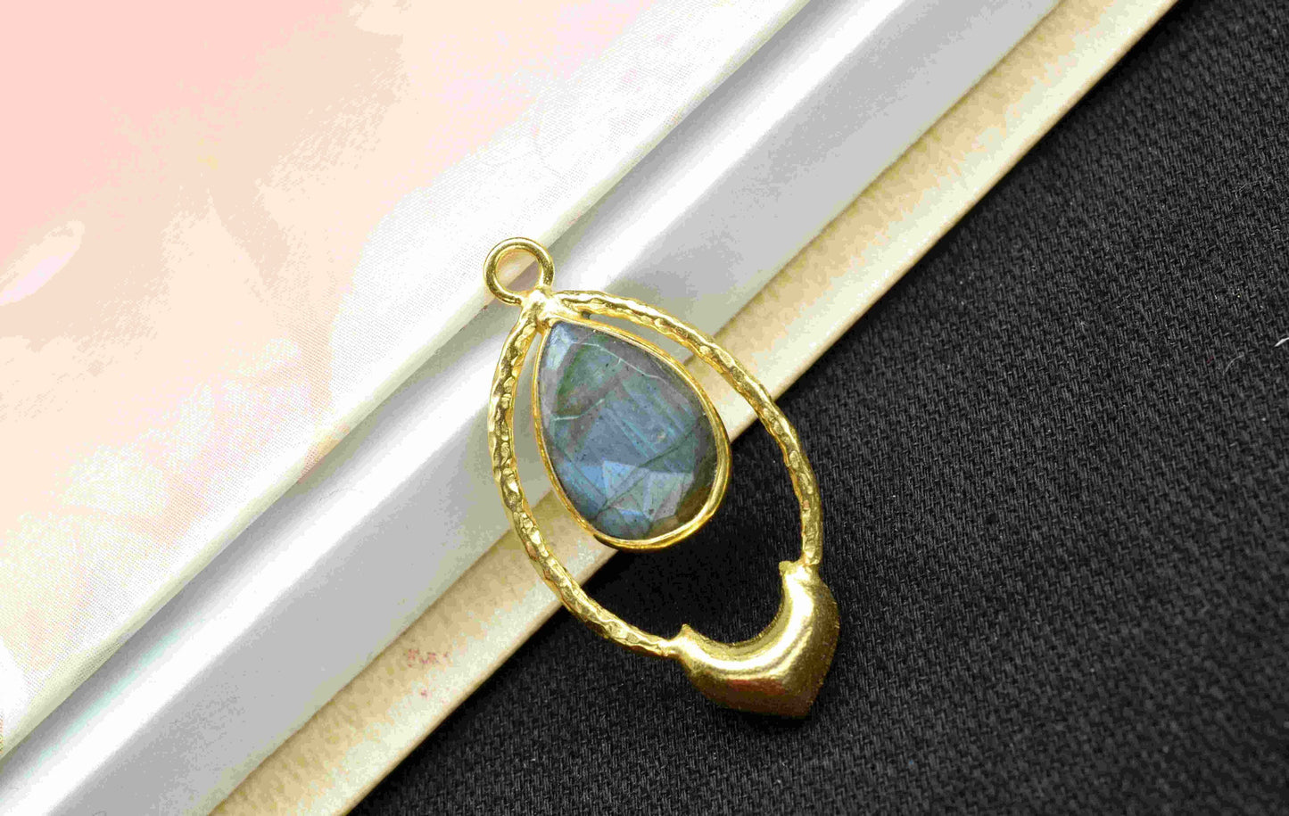 Labradorite Pear Shape Pendant , Labradorite Handmade Pendant , Multi Gemstone Charms , Gold Plated Gemstone Connectors , Summer Collection