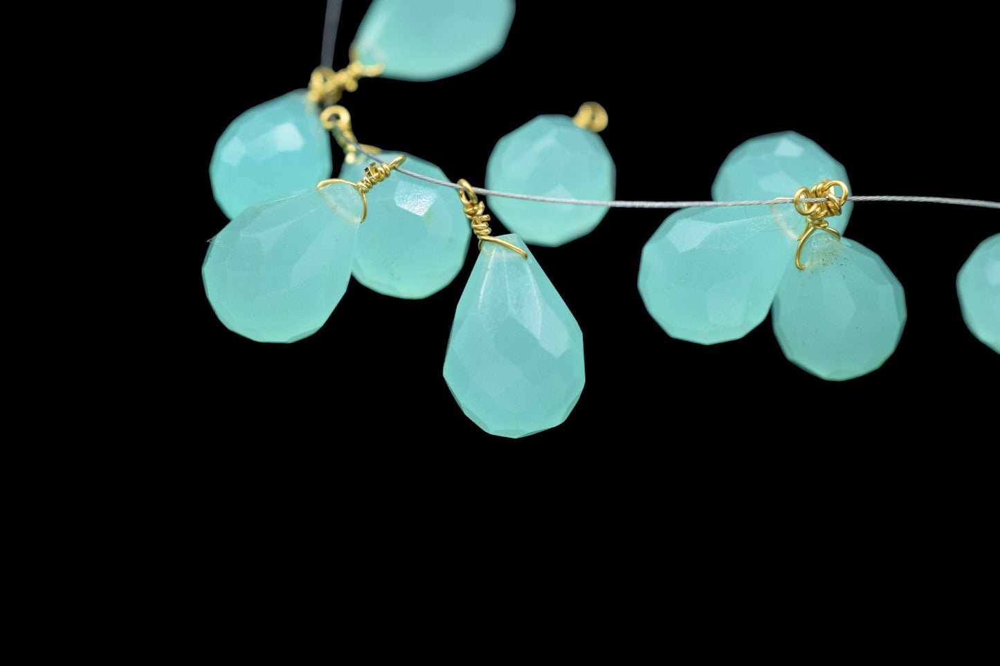 Aqua Chalcedony 10x14mm Faceted Drops Wire Wrapped Gemstone,Wire Wrapped Gemstone Connector,Aqua Chalcedony Connector Charm,Aqua Briolettes