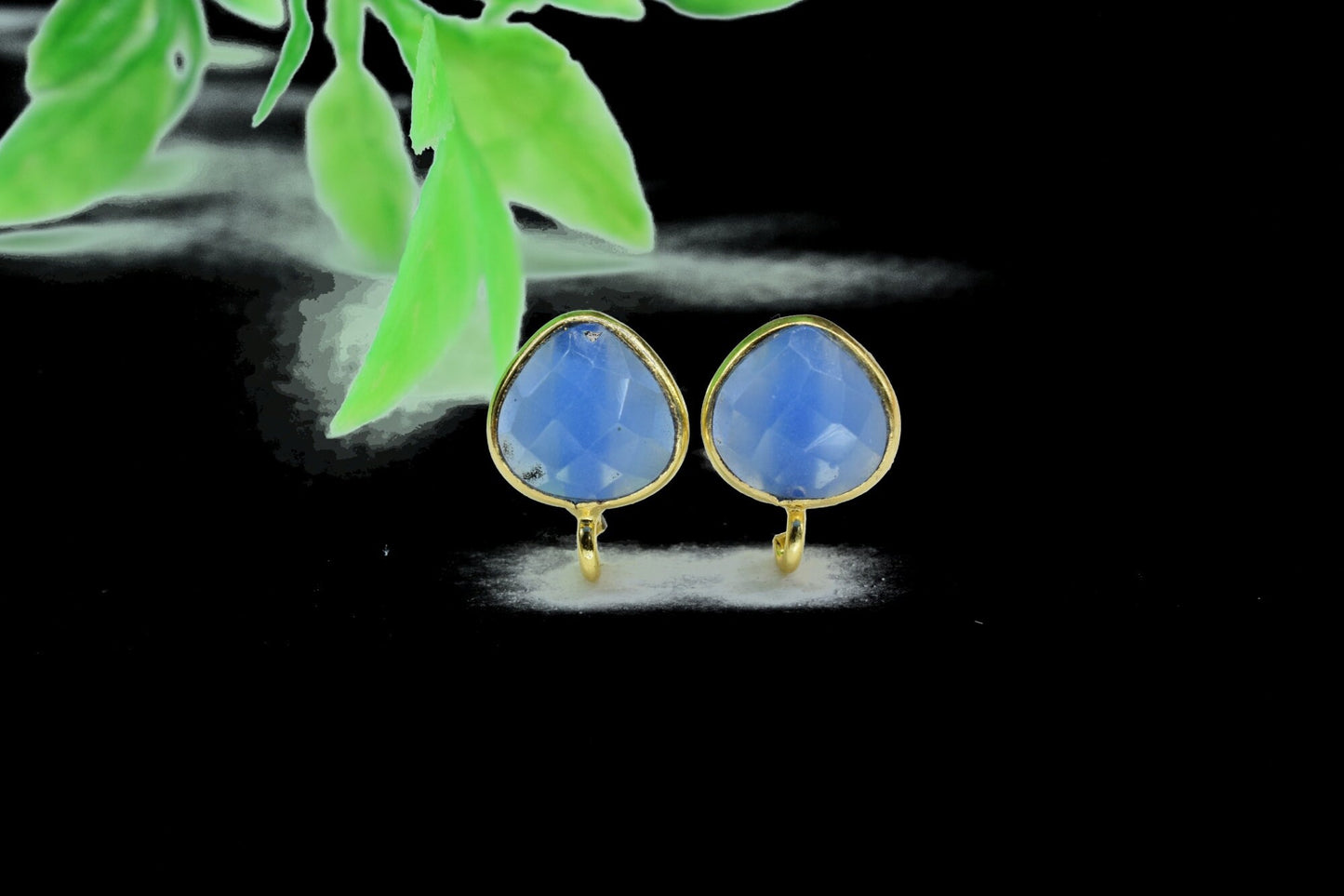 Blue Chalcedony 8mm Heart Shape Earring Connector,Jewelry,Cushion Earring Connector,Jewelry Making Components, Ear Stud,Jewelry Supplies,