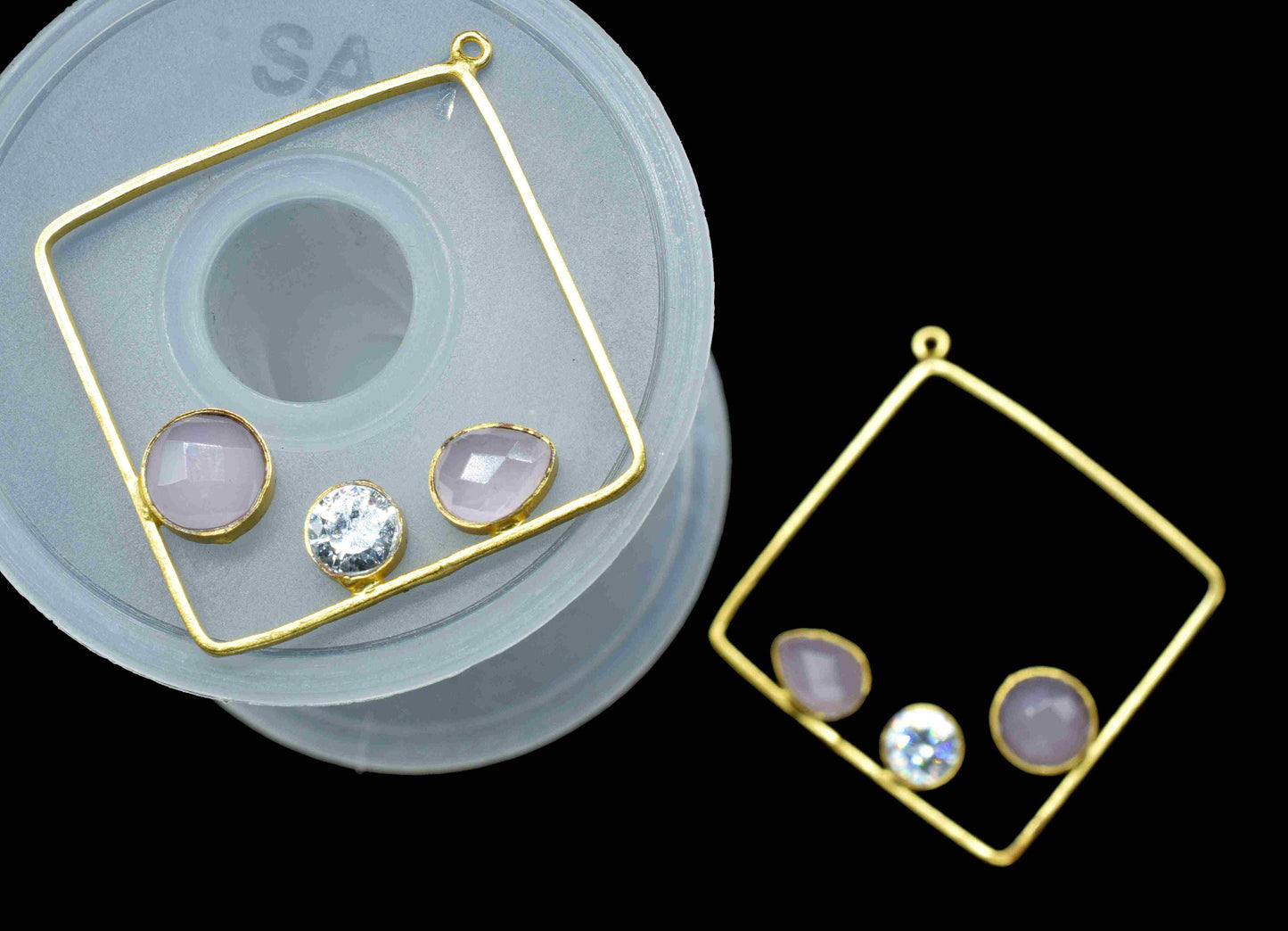 Rose Quartz Dangle Connector,Gemstone 32mm Square Shape Component,Handmade Earring,Finding Necklace Component Jewelry,Drop Earring Connector