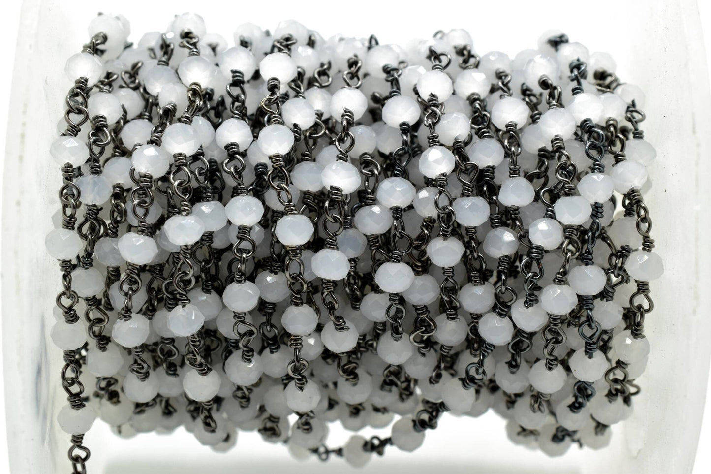 Aqua Chalcedony 3mm Beaded Chain,Aqua Chalcedony Rosary,Black rhodium Wire Wrap Chain,Aqua Chalcedony Brass chain,jewelry making chains,gift