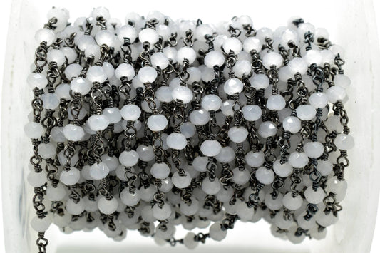 Aqua Chalcedony 3mm Beaded Chain,Aqua Chalcedony Rosary,Black rhodium Wire Wrap Chain,Aqua Chalcedony Brass chain,jewelry making chains,gift