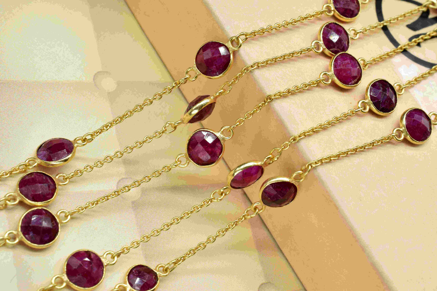Natural Ruby Bezel Chain Connector, Gemstone Bracelet Chain, Round Shape Bezel Rosary Chain, Jewelry Connector For Necklace, Finding Jewelry