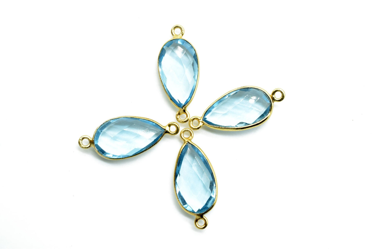Sky Topaz 10x18mm Pear shape double bail connectors,Sky Topaz Pear pendant,Sky Topaz Gold Plated bezel,jewelry making charms craft,Sky Topaz