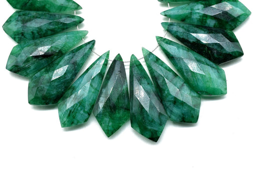 Emerald Faceted Pear Shape Briolettes,Emerald Long Pear Beads,12x27mm Fancy Briolettes,Gemstone Briolettes,Fancy Shape Briolettes,Emerald