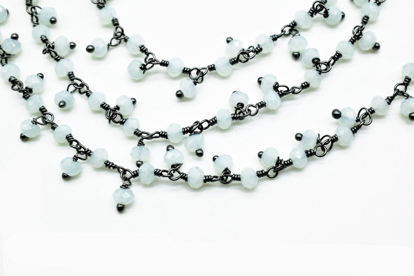 Aqua Chalcedony Cluster Rosary Chain,beaded Flower Chain Beads 3mm Rondelle faceted,Cluster Rosary Chains,Dangling Flower Chain,Rosary Chain