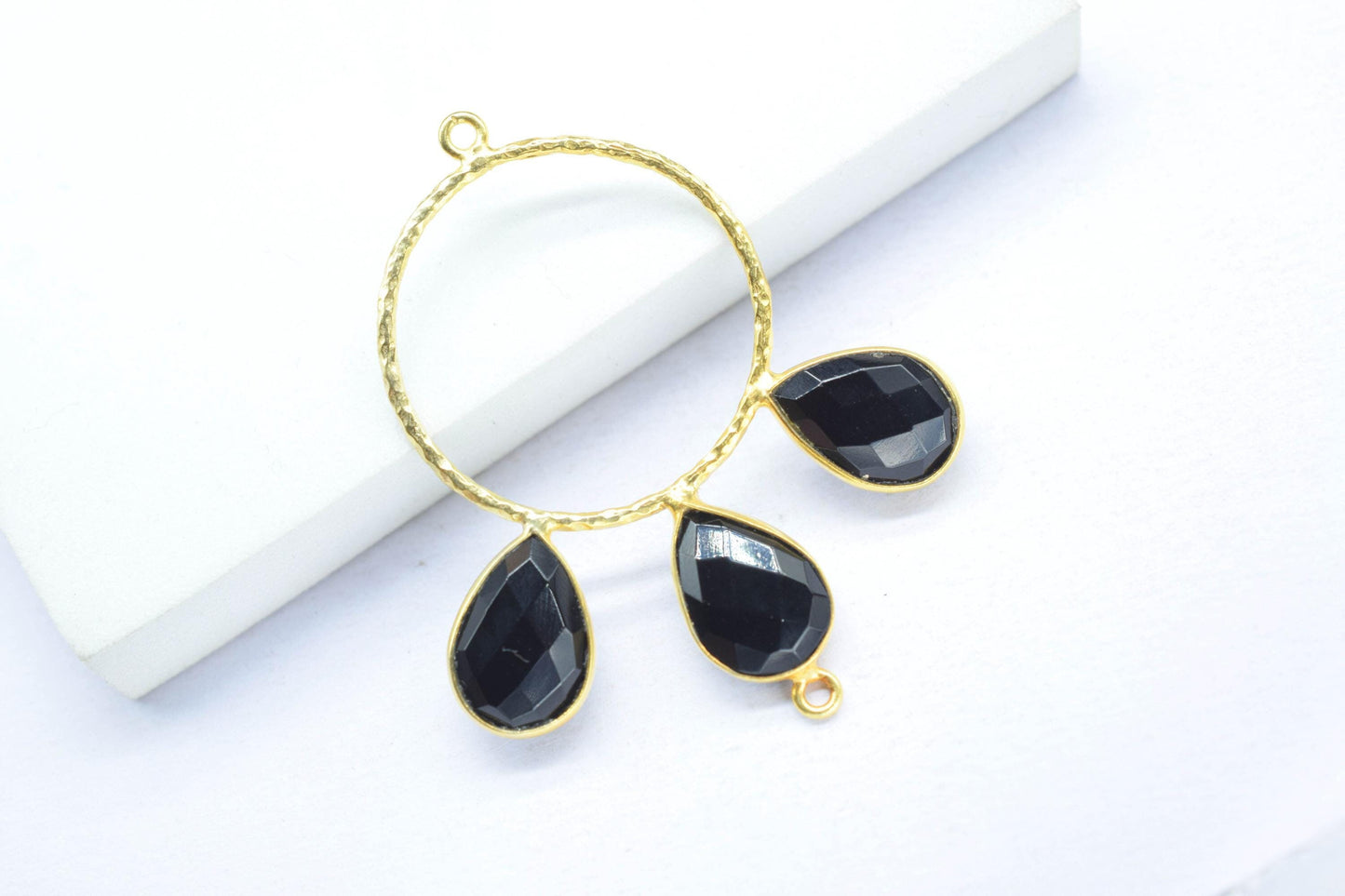 Black Onyx Pendant/Gold Plated Jewellery/Connector Jewellery/Gemstone Jewellery/Brass Connector Jewellery/Double Bail Pendant/Onyx Jewellery