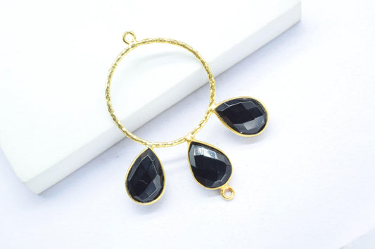 Black Onyx Pendant/Gold Plated Jewellery/Connector Jewellery/Gemstone Jewellery/Brass Connector Jewellery/Double Bail Pendant/Onyx Jewellery