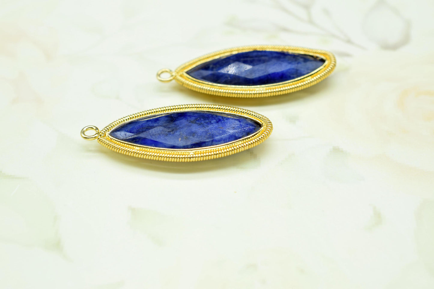 Blue Sapphire 10x30mm Bezel Charm,Gemstone connector,Marquise Shape Charm,Single Bail Pendant,Handmade Component Pendant,Sapphire Jewelry