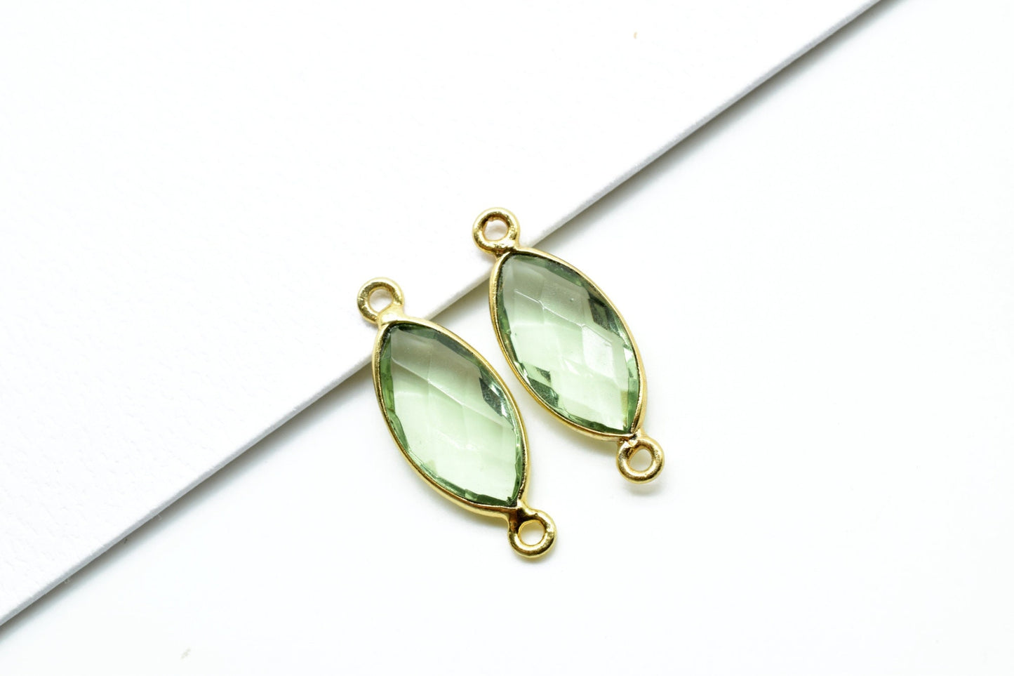 Green Amethyst 8x16mm marquise shape double bail Connectors,Green Amethyst Double Bail bezel link,Jewelry making supplies,Double Bail Charms