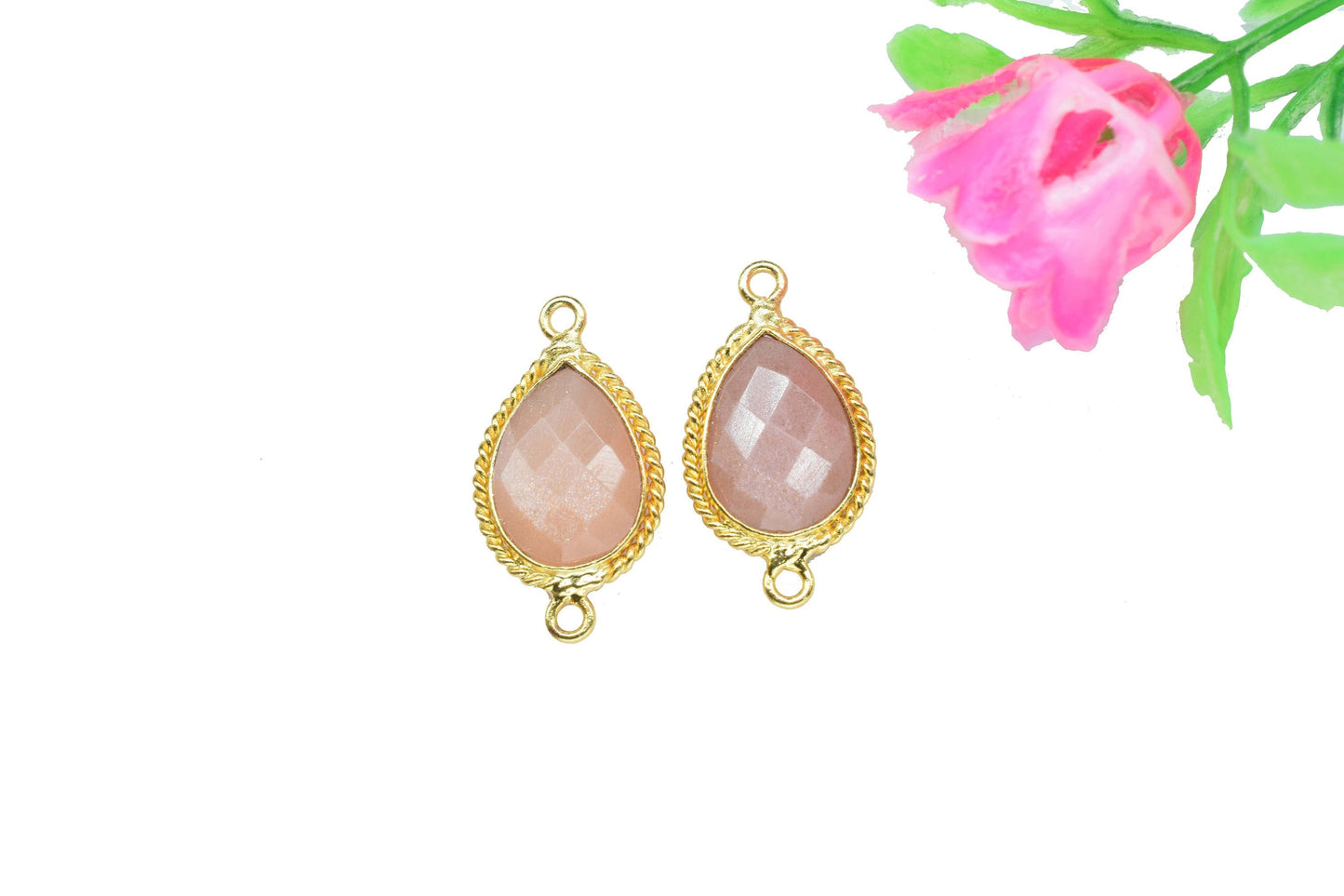 Peach Moonstone 10x14mm Teardrop Shape Charms Pendant,Peach Moonstone Double Bail Pendant Jewelry,Peach Gemstone Gold Plated bezel Jewelry