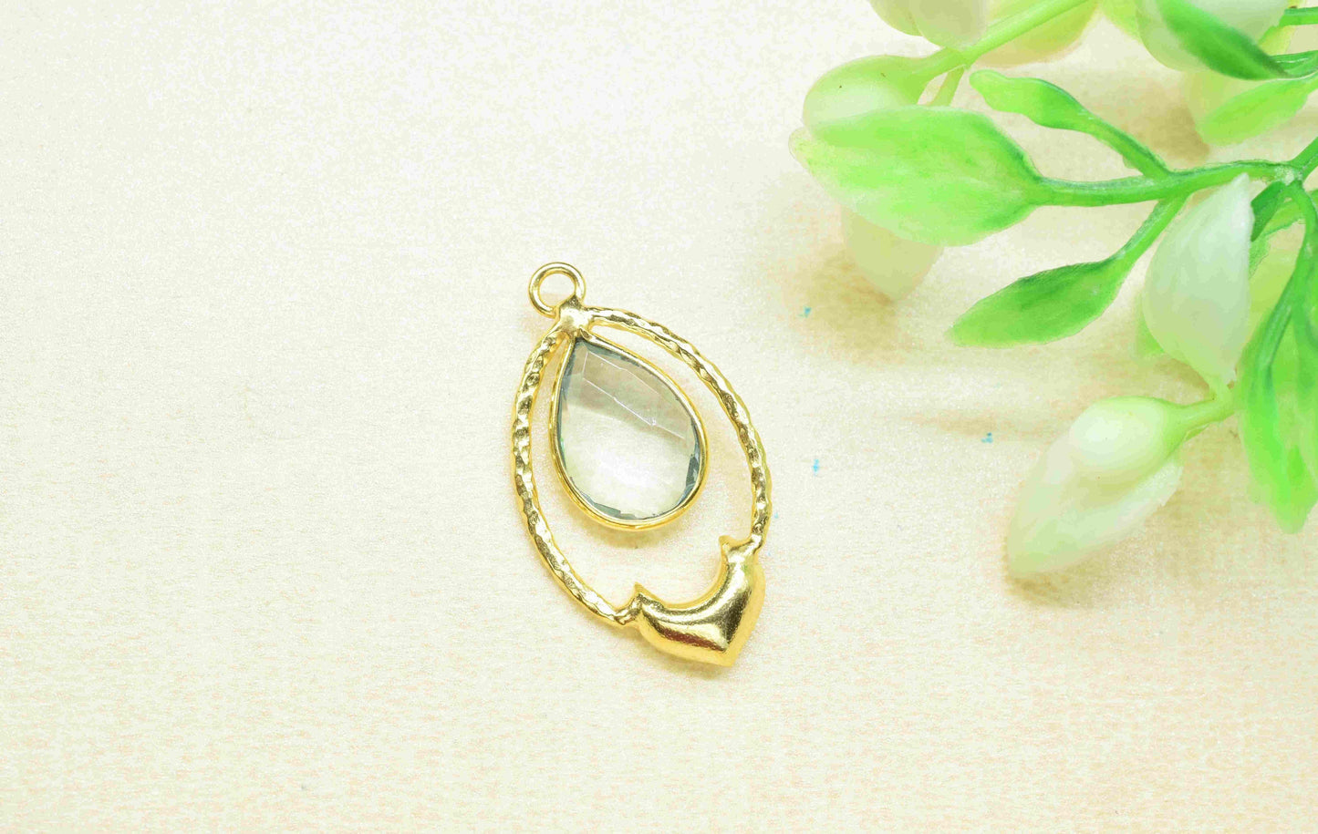 Sky Topaz Pear Shape Pendant , Sky Topaz Quartz   Handmade Pendant , Multi Gemstone Charms , Gold Plated Gemstone Connectors ,B'day Gift