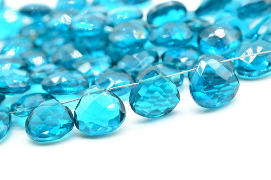 Apatite Peacock Quartz Briolettes,Peacock Blue Quartz Faceted Beads,10mm heart shape strand,Teal Blue faceted beads,jewelry making supplies