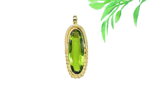 Peridot Quartz Pendant Charm,Green Gemstone Pendant,Handmade Craft,Oval Shape Pendant Jewelry,Statement Pendant,Loop Pendant,Brass Pendant