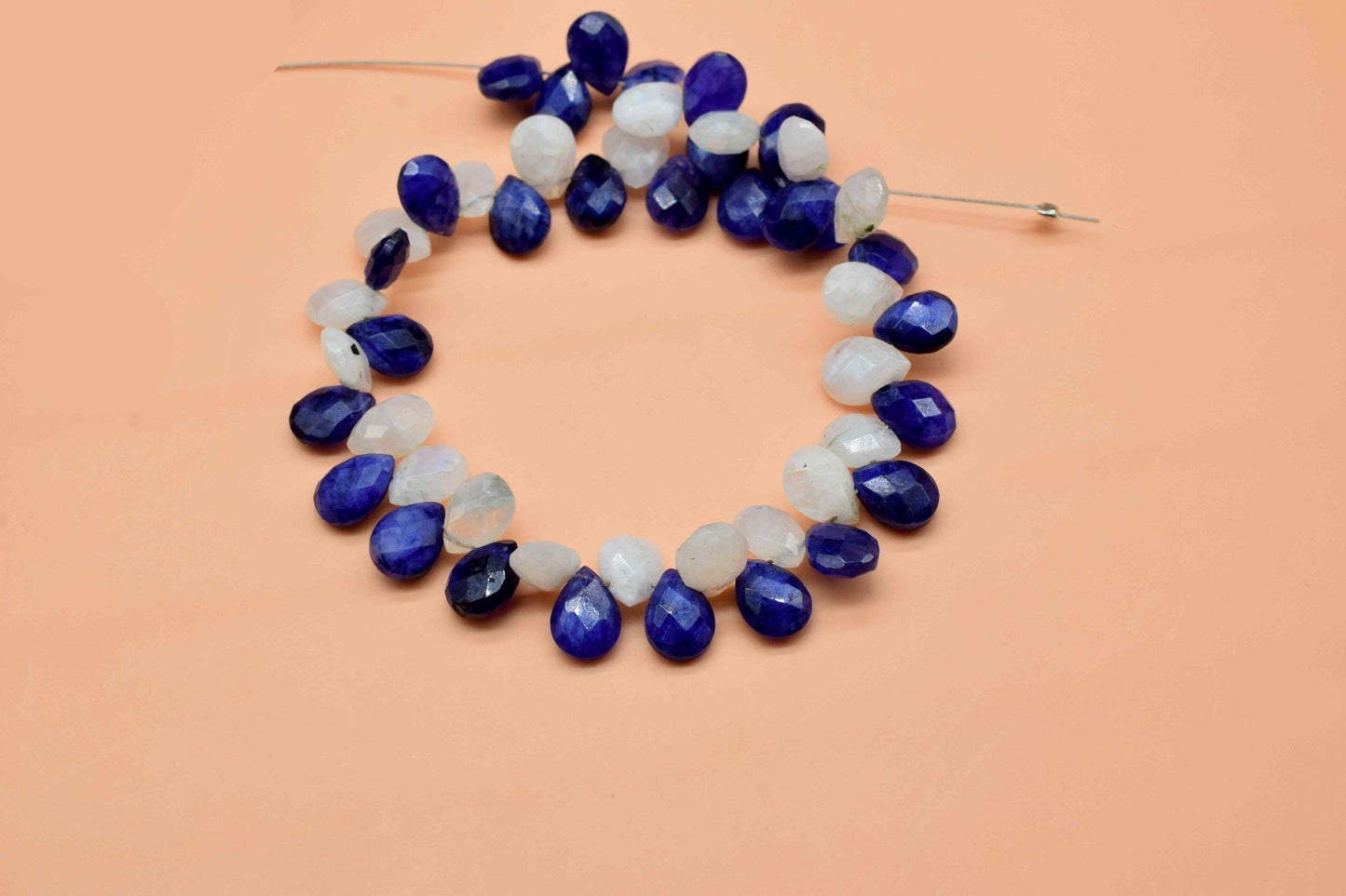 Sapphire Pear Shape Briolette, Rainbow Moonstone Briolette, 6x8mm Teardrop, AAA Quality Briolette,Multi Stone Teardrop, 8''Pear Shape Strand