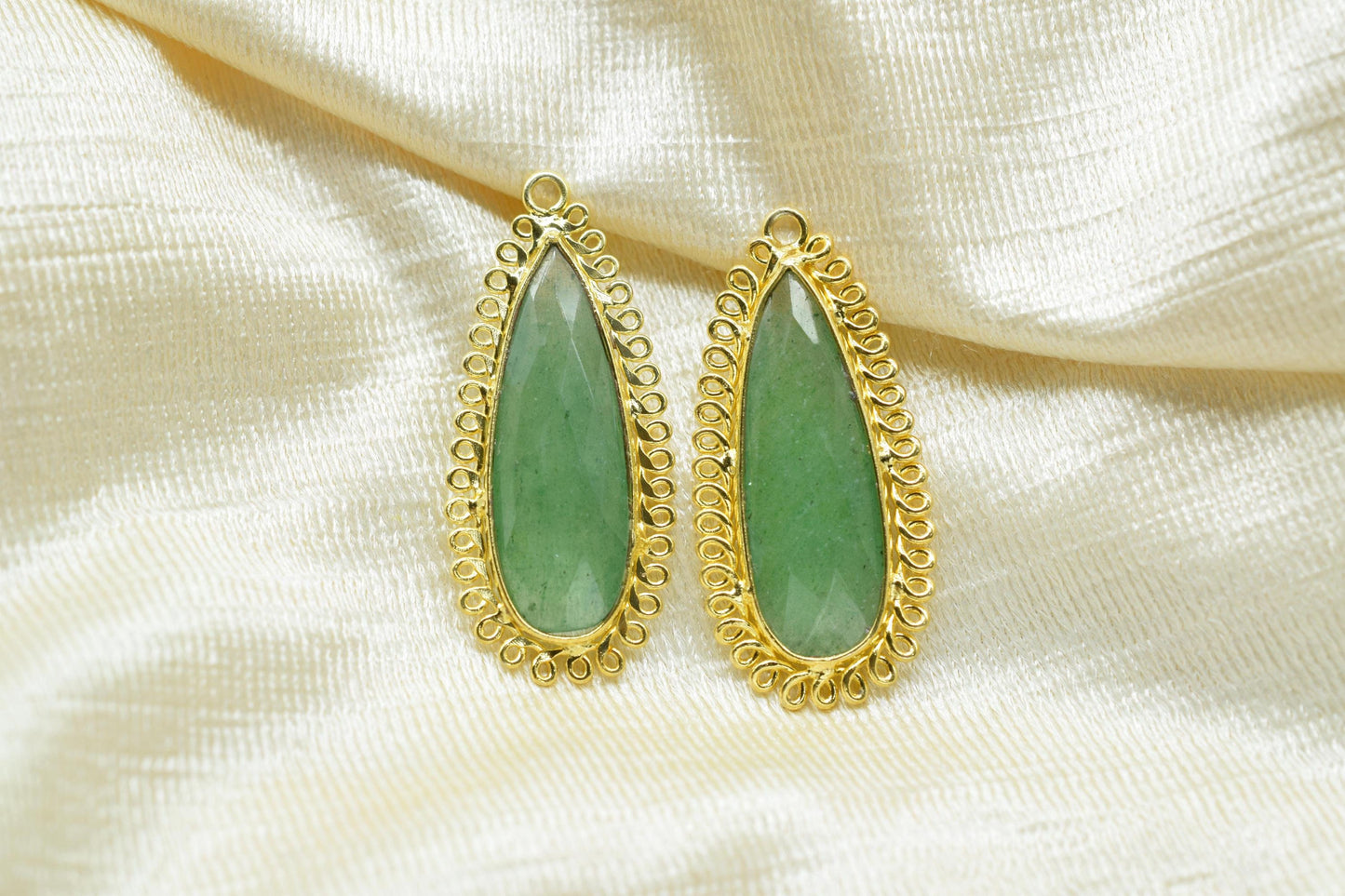 Green Strawberry 10x30mm Teardrop Bezel Charm,Single Bail Pendant,Handmade Jewellery Connectors,Gemstone Brass Component,Handmade Connector