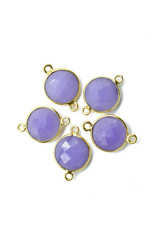 lavender 12mm Round double bail connectors,Brass Gold Plated bezel,lavender Pendant,jewelry supplies, Gold Bezel Trim Edge Faceted Gemstone,