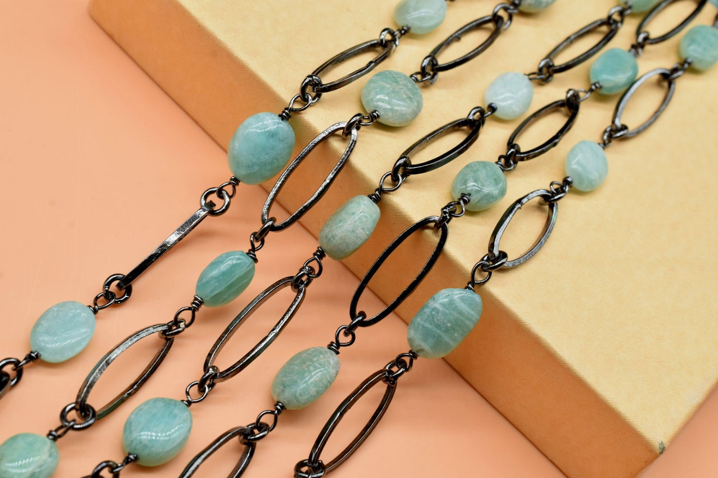 Amazonite connector link Chain, Natural Amazonite Bezel Chain, Amazonite Oval Shape Connector Chain,Amazonite Chain,Amazonite Fingding bezel