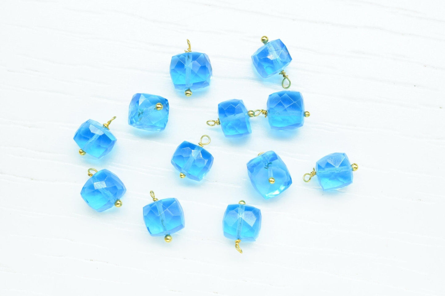 Blue Topaz Component pendant Charms,Handmade pendant Jewelry,Square pendant Charms,Gemstone 3D Cube Beads,Blue Topaz pendant Connector,Gift