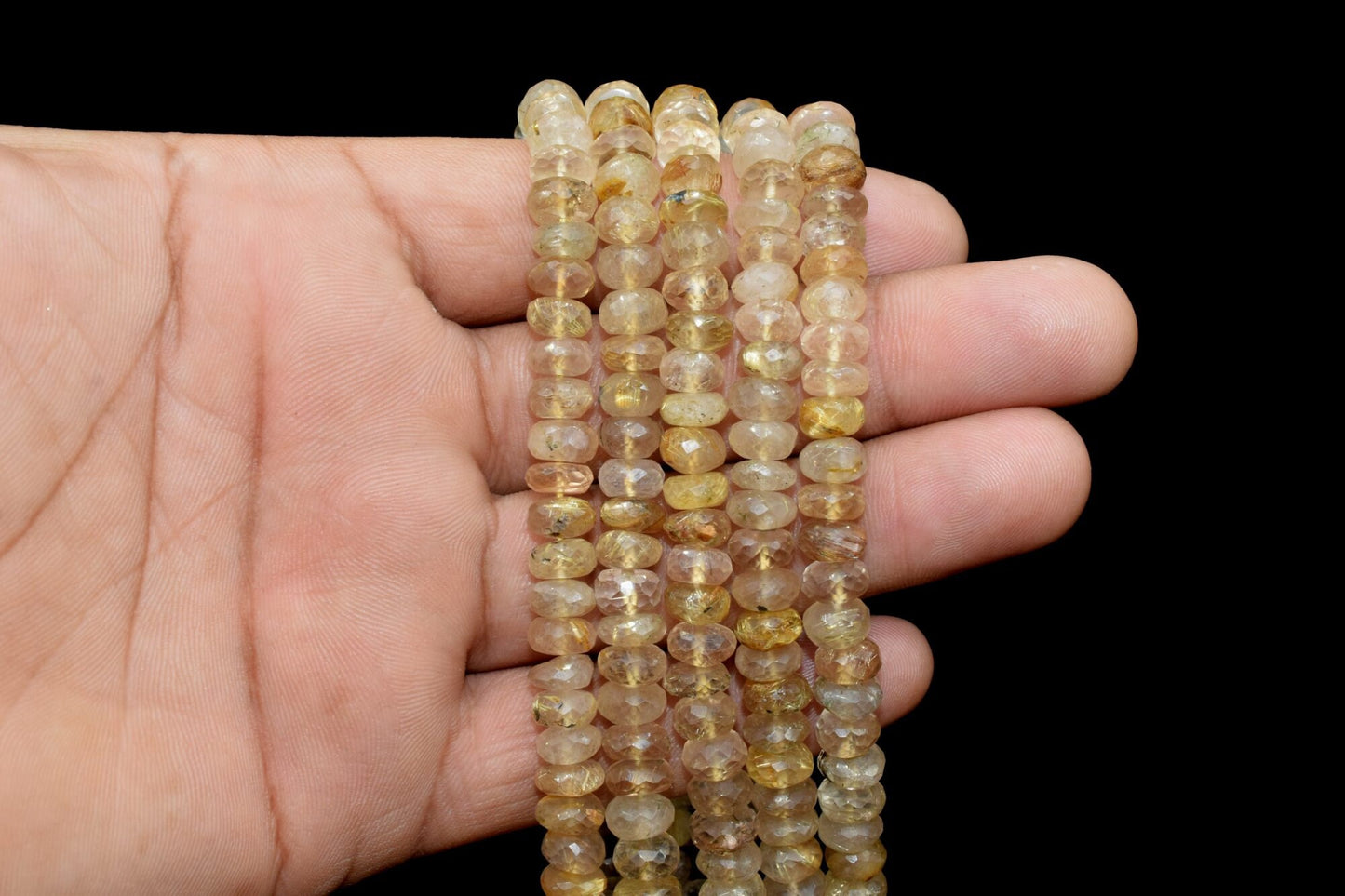 Natural Golden Rutile Faceted Round Bead,Sharp Golden Rutile Needle Gemstone 6"Strand,Rutile faceted bead,7.5x8.5mm Golden Rutile Round Bead