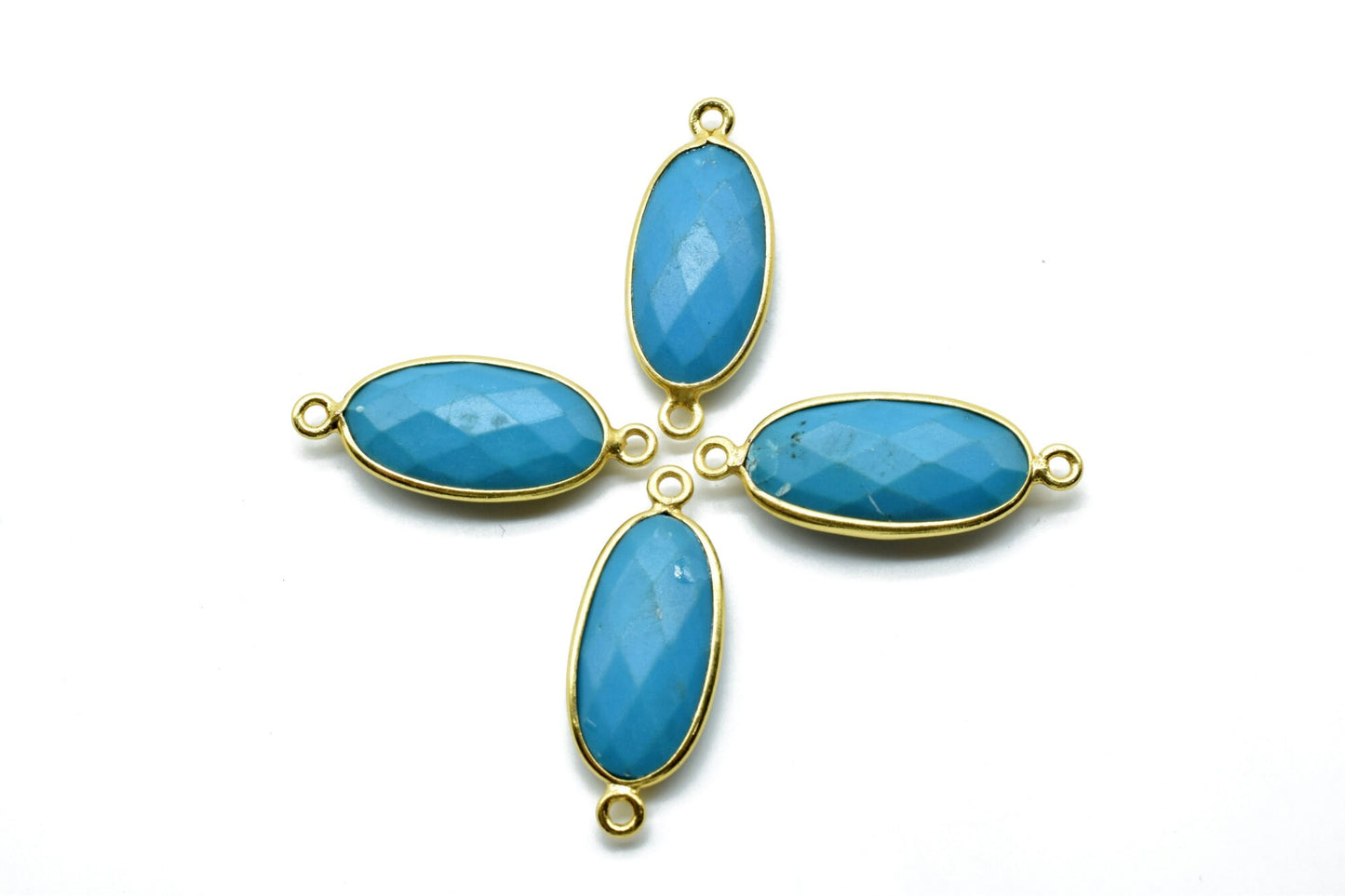 Natural Turquoise 10x20mm Oval Shape double bail connector,Turquoise Bezel Connector,Turquoise Oval Pendant 24k Gold Plated,Turquoise charms