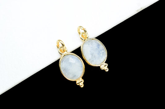 Moonstone 8x10mm oval Shape Pendant Jewelry/Moonstone Gold Plated Single Bail Connector jewelry/Moonstone Gemstone Teardrop Charms,Gift