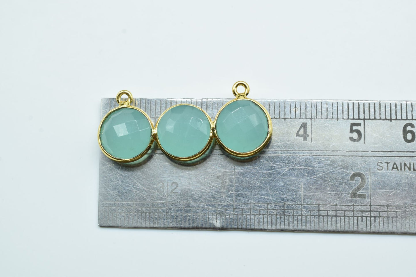 Aqua Chalcedony ewelry component,Round Attached Bezels Double Bail Pendant, Craft Supplies,Gemstone Component,Earring Finding,Aqua Pendant