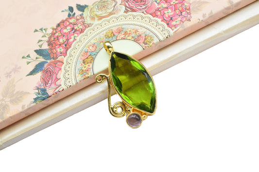 Peridot Designer Pendant Charm,Brass Pendant,Handmade Craft,Marquise Pendant Jewelry,Gemstone Pendant,Statement Pendant,August Birthstone