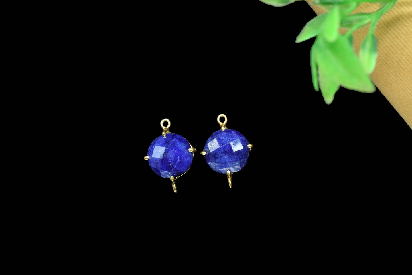 Blue Sapphire Round Connector,Charm for bracelet necklace Jewelry Making,Handmade Gemstone Bezel,Beads Prong Jewelry,double bail connector