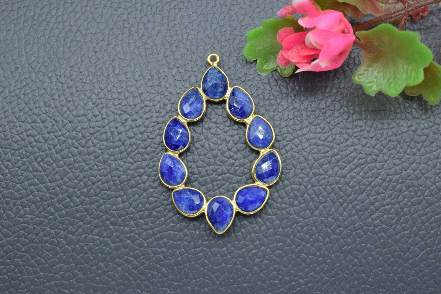 Blue SapphireEarring, Blue Sapphire Pendant,Blue Sapphire Bezelt  Bezel,Pendant Connector,Six Attached Bezel,Necklace Pendant