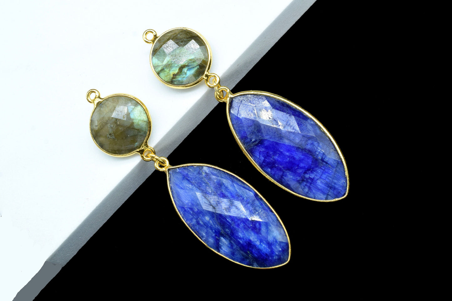 Blue Sapphire Component pendant,Multi Gemstone Dangle Earring,Necklace Connector,Handmade jewelry,Dangle pendant Charm,Labradorite Connector