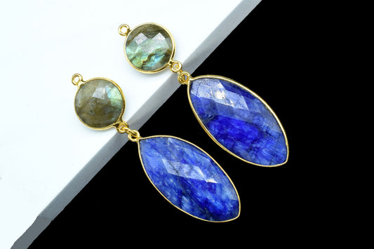 Blue Sapphire Component pendant,Multi Gemstone Dangle Earring,Necklace Connector,Handmade jewelry,Dangle pendant Charm,Labradorite Connector