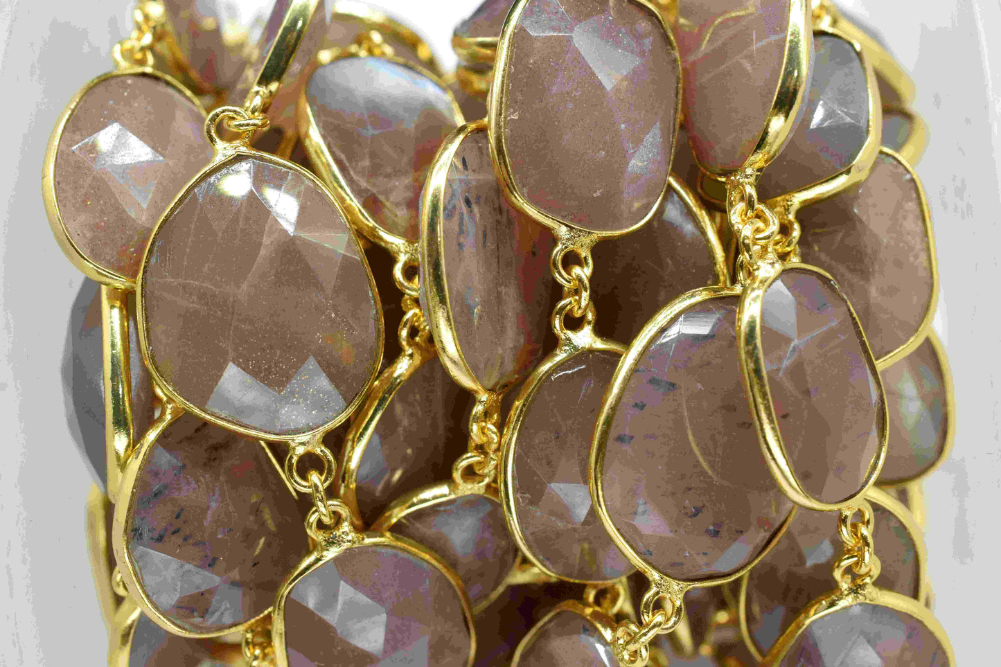 Peach Moonstone Faceted Bezel Connector,Peach Moonstone Jewelry,Moonstone Bezel Chain,Gemstone Irregular Shape Connector Chain,JewelryMaking