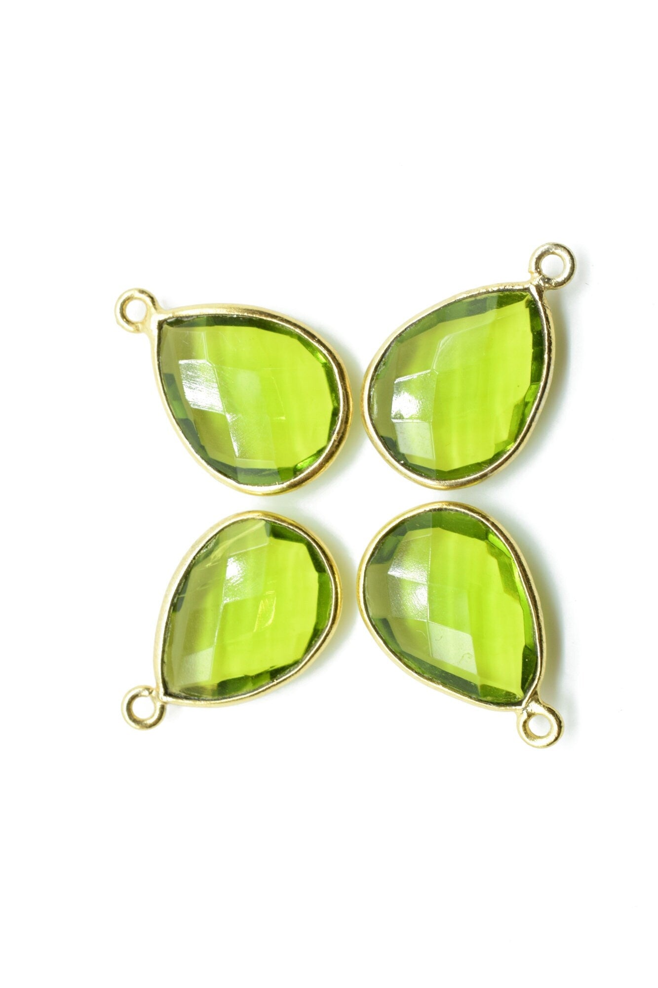 Peridot 12x16mm Teardrop Bezel charm,Elegant Peridot Gemstone Components Pear Shape Connectors,Single Bail Over Brass Gold Edge Jewelry