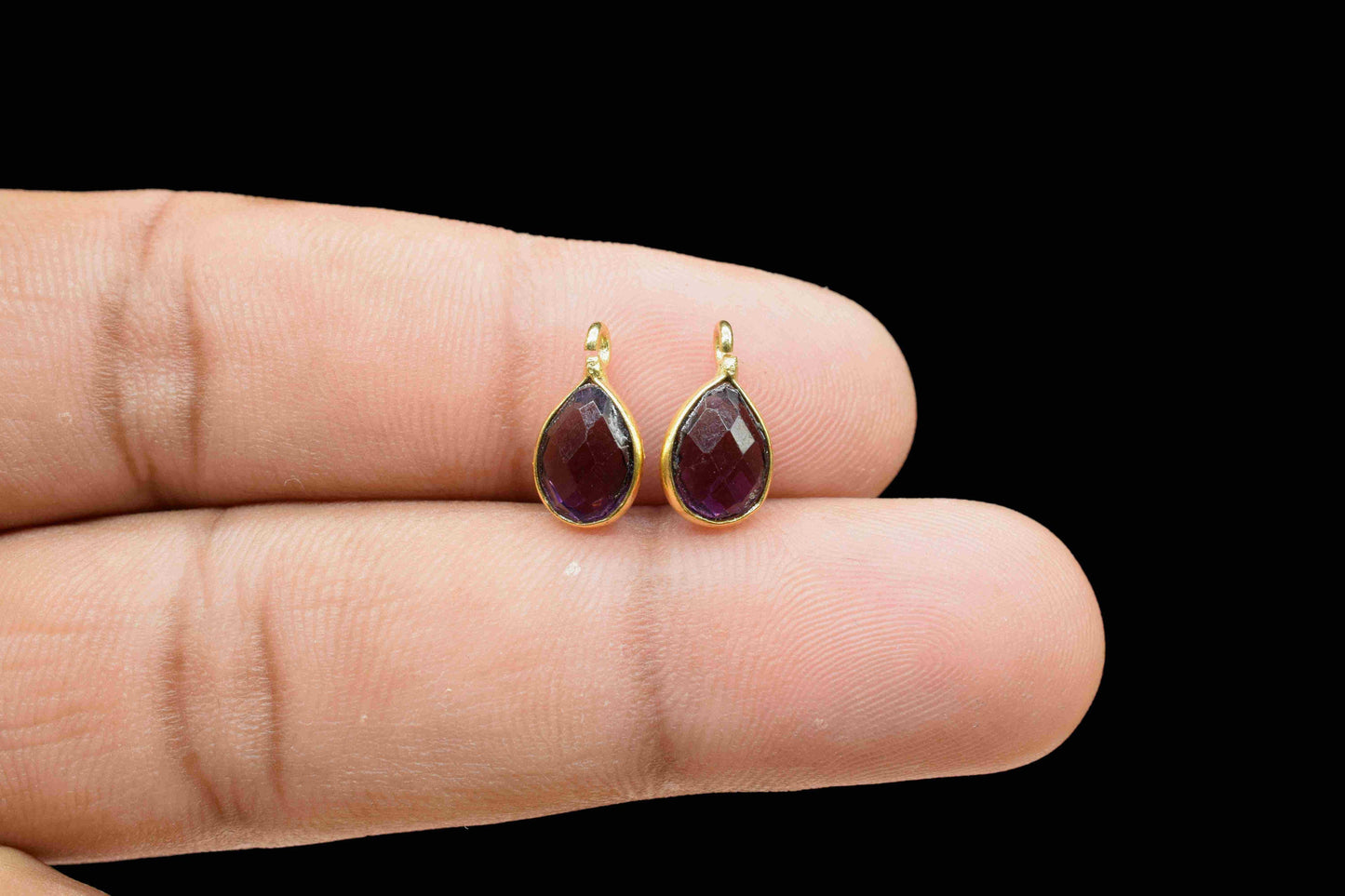 Amethyst 6x8mm Teardrop Earring Connector,Amethyst Studs Component,Single Loop Gemstone Connector,Teardrop Pendant Connector,Jewelry Making