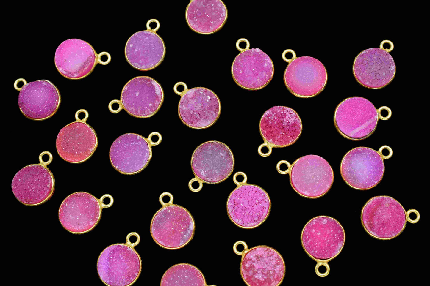 Pink Druzy Charm Pendants, 8mm Druzy Connectors,Pink Druzy Round Studs Ear post,Electroplated Light Pink Druzy Connectors,DIY Jewelry Making