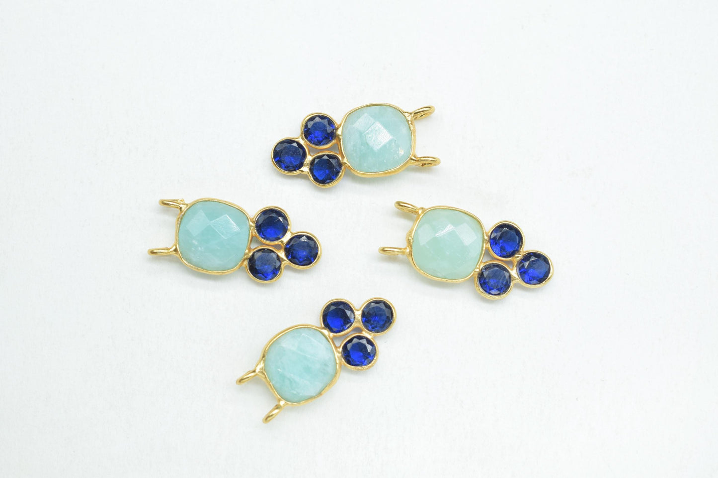 Amazonite 8mm Cushion shape Bezel charms,Amazonite Pendant,Gemstone connector,Rose Quartz  Jewelry,Cubic zirconia Bezel charm,p001