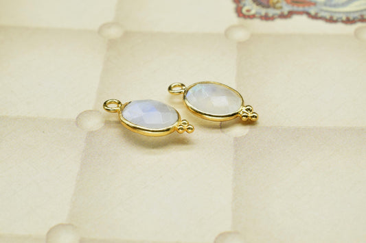 Rainbow Moonstone 8x10mm Oval Shape Components Jewelry Supplies,Rainbow charm Pendant Jewelry,Moonstone Single Bail Brass Gold Edge Jewelry