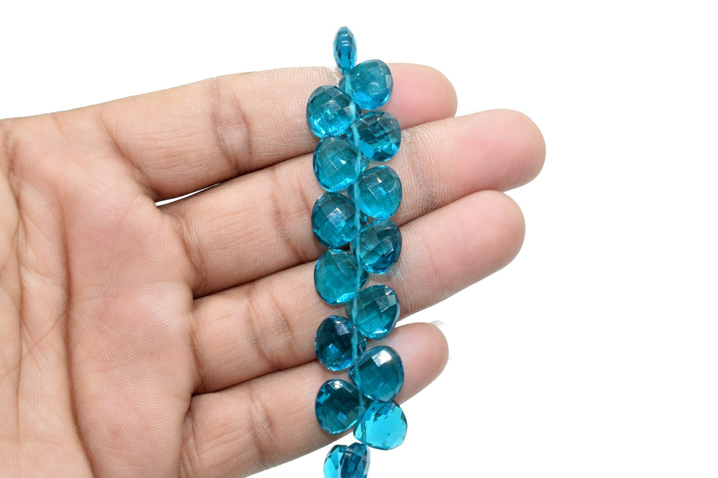 Apatite Peacock Quartz Briolettes,Peacock Blue Quartz Faceted Beads,10mm heart shape strand,Teal Blue faceted beads,jewelry making supplies