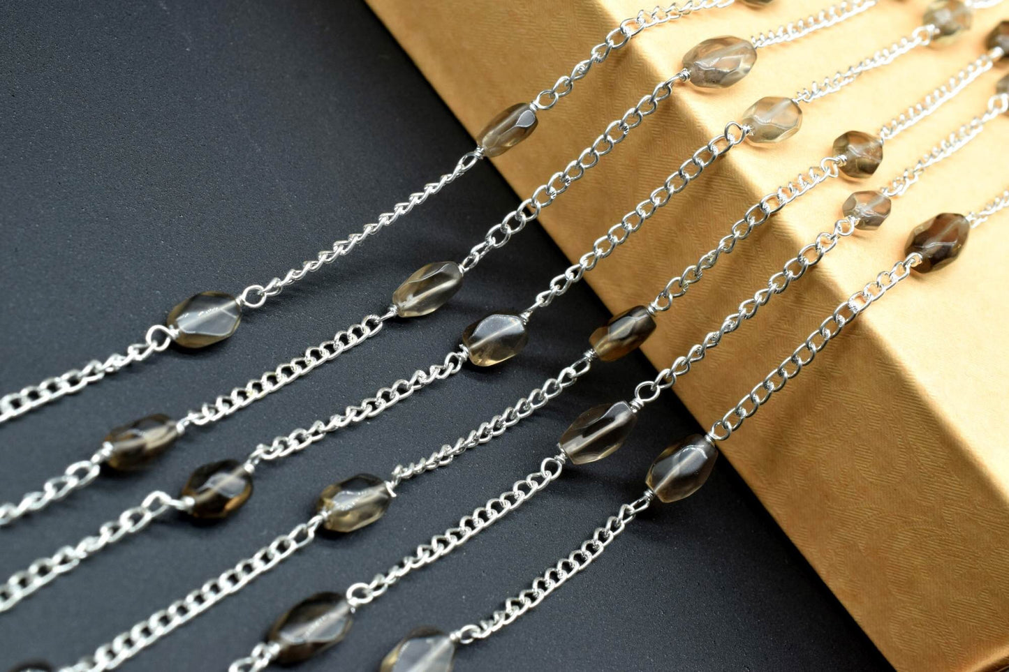 Smoky Oval Shape Rosary,Smoky Quartz Beads Rosary,Jewelry Making Rosary,Smoky Wire Wrapped Rosary,Smoky Briolette Beads,Smoky beaded Chain