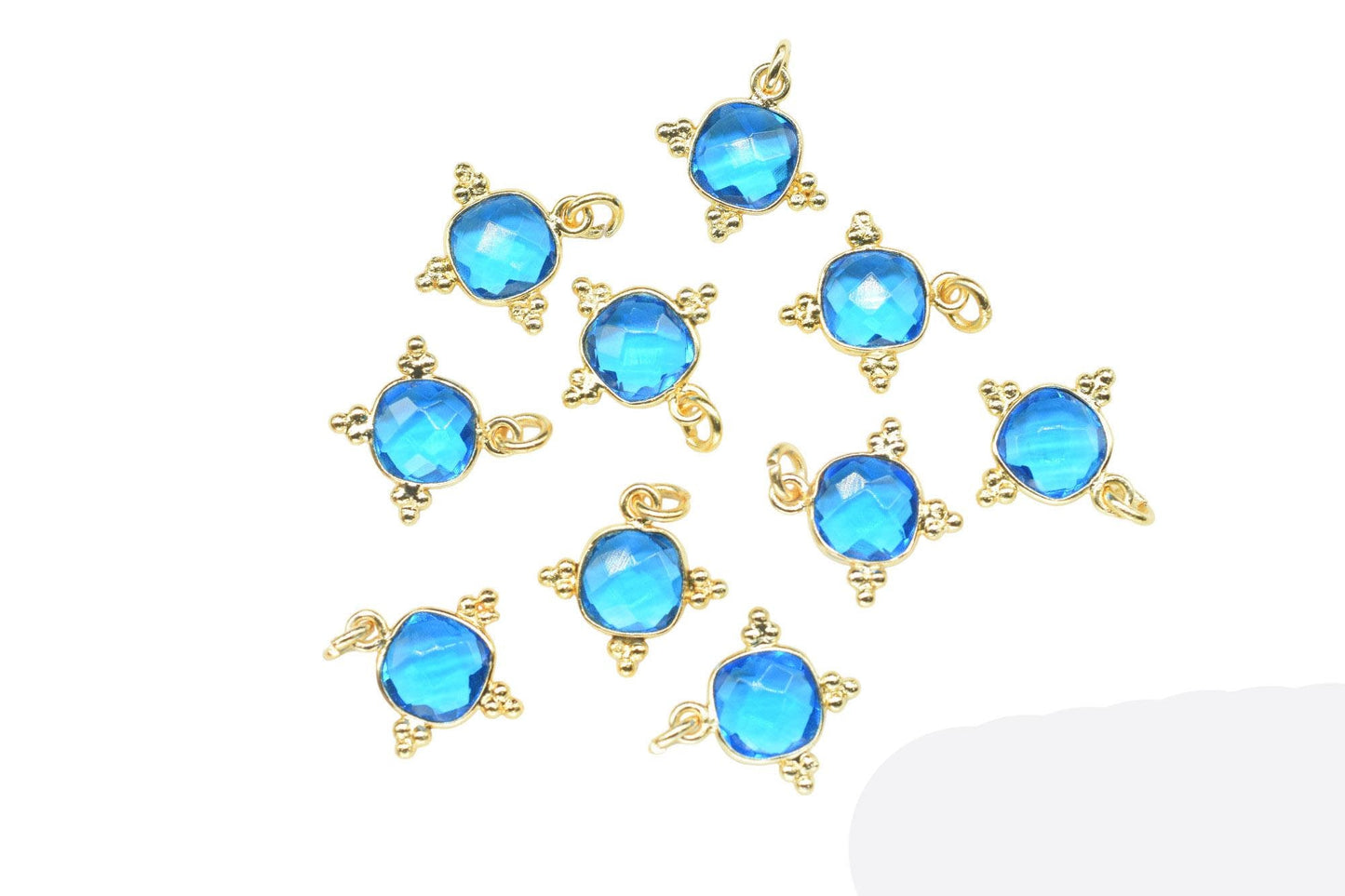 Blue Topaz8mm Cushion Bezel charm/Station Bezel Link Supplies/Blue Topaz Jewelry Making/Square Pendant//Gemstone Connector Pendant
