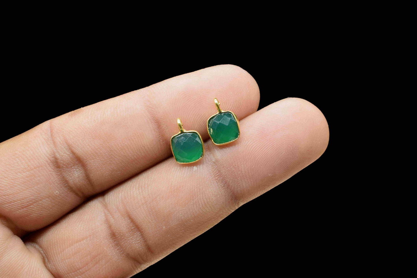 Green Onyx 6mm Cushion Earring Connector,Green Onyx Pendant Connector,Onyx Earring Stud Connector,Green Onyx Component,Jewelry MakingFinding